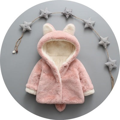 2021 autumn and winter new children's wear plus velvet thickening children's jacket small rabbit hair Korean version of the sweater one generation